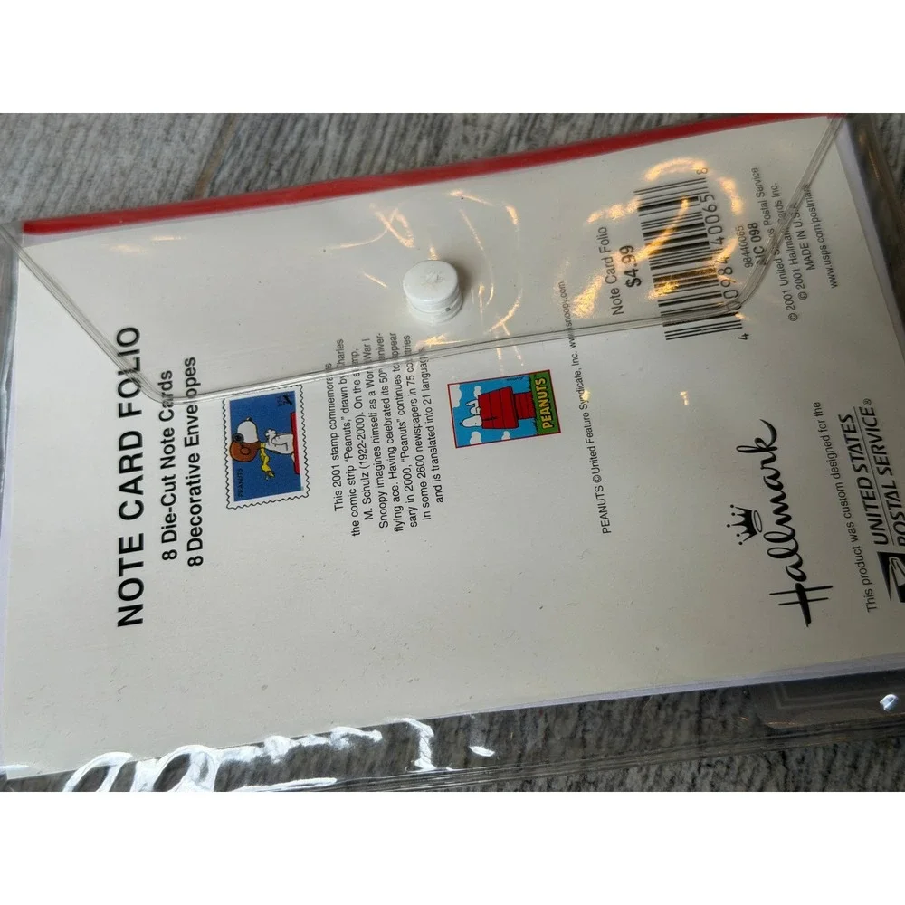 Hallmark Peanuts Note Card Folio Open Box Snoopy Flying Ace USPS 2001 Greeting